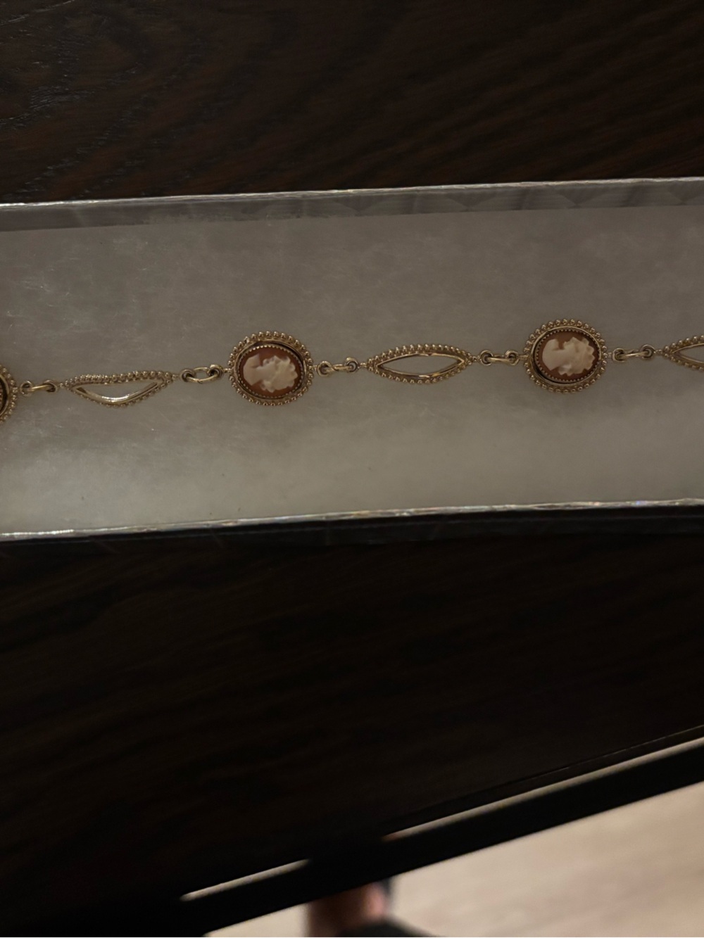 Vintage-Inspired Cameo Charm Bracelet — Gold and White
